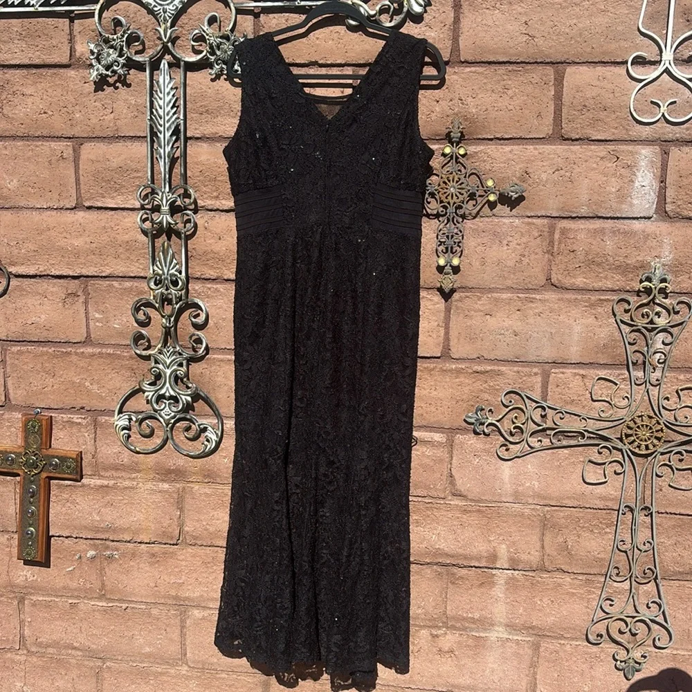 Alexa B Lace Mesh Maxi Dress Sequins V-neck Witchy Whimsigoth Goth Fairy Sz 14 - Picture 5 of 11